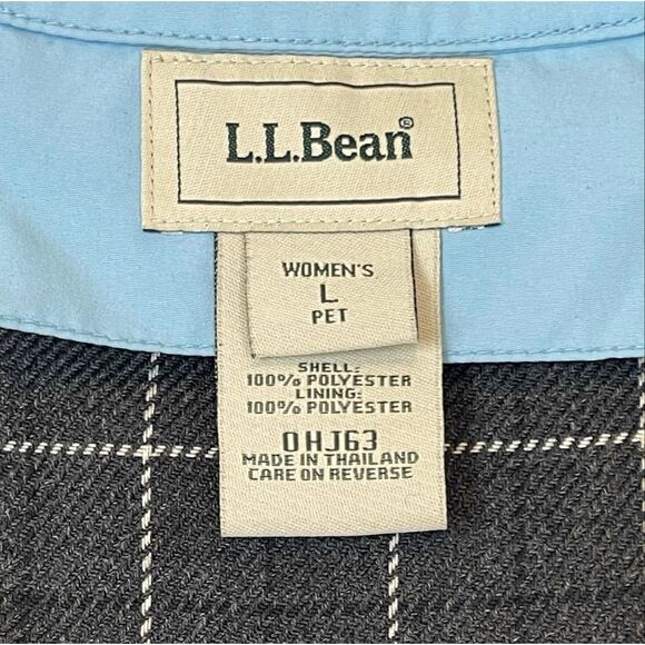 L.L. BEAN Women Trench Coat Large Petite Blue Hooded Long Rain Jacket Wool Lined - Picture 4 of 13